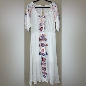 NWT Ananda’s Collection Embroidered Festival Boho Long Dress Womens Large